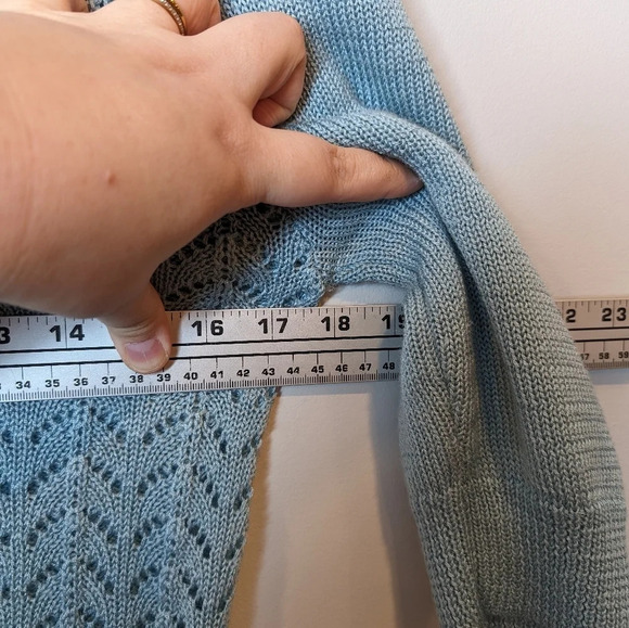 Vintage Koret Eyelet Knit Crochet Blue 3/4  Sleeve Sweater Woman Small - Picture 7 of 7